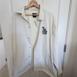 New Era Cream/White Coach Jacket with Black Logo Tag
